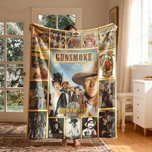 Vintage Gunsmoke Flannel Blanket, Large Soft Lightweight Warm, Perfect for Bed Sofa Office Camping Travel, Christmas Winter Gift
