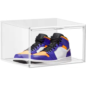 1 Pack Clear Size 12 Shoe Boxes Stackable Shoe Storage Organizer for Closet Plastic Sneaker Storage Bin with Magnetic lids Also for Handbag Organizer