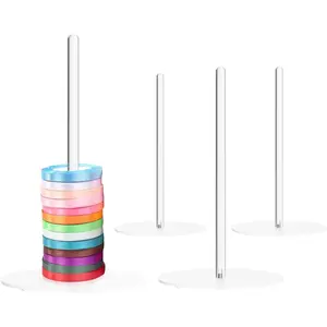 4 Clear Acrylic Ribbon Storage Rack Holder, Fits Big Roll Ribbon Up to 100 Yard, for Sewing Craft Wreath Crochet Florist Arts Gift Wrapping, 9.84inch Height