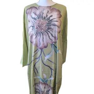 Hand Painted Batik Kaftan for Women - Casual and Stylish Malaysian Fashion - Womenswear Dress Comfort Casual Wear Lady Floral Breathable Clothing