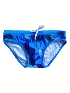 Men's Camo Print Swim Brief, Casual Sport Comfy Breathable Swim Brief for Beach Swimming, Men's Swimwear for All Seasons
