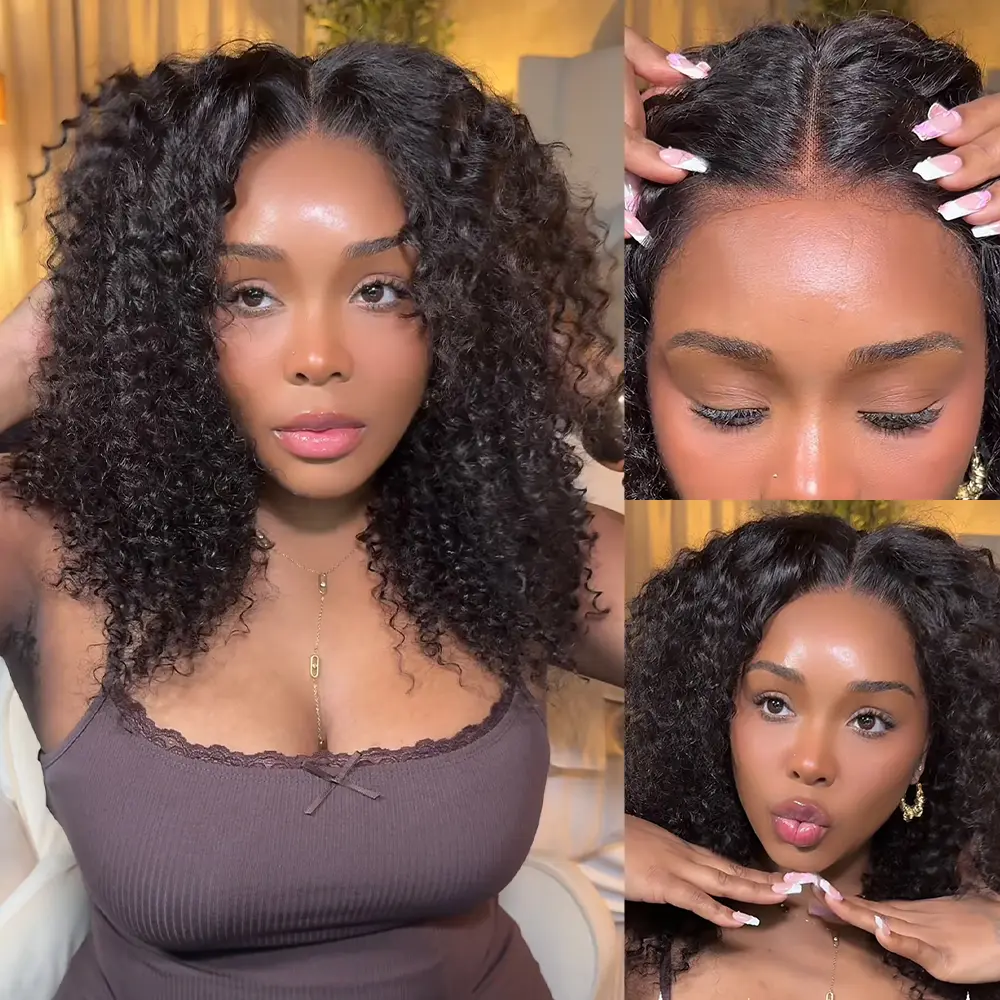 13x4 Lace Frontal Wig Kinky Curly Pre-Cut Glueless Human Hair HD Lace Wigs 180 Density Wear Go Wig Beginner Friendly