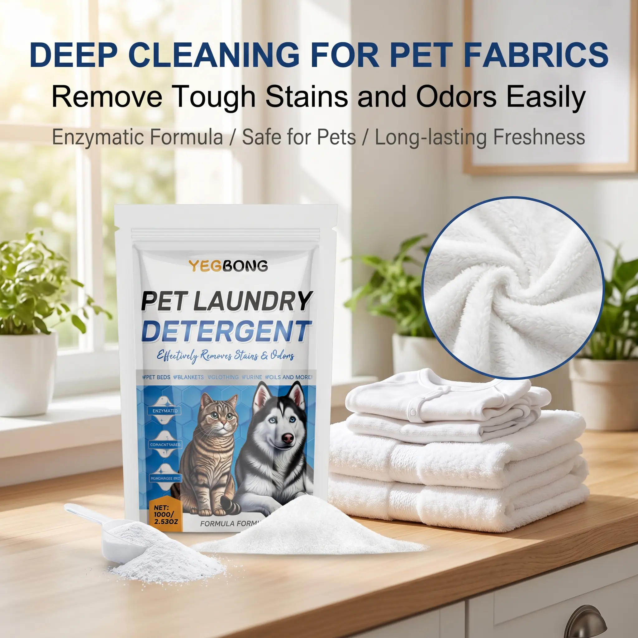 Yegbong Pet Laundry Powder - Deodorizing, Deep Cleaning, Stain-Removing Formula for Dogs, Eliminates Odors, Long-Lasting Freshness, Flea & Tick Pet Healthcare Supplies, Multifunctional Electric Comb Removal Remover