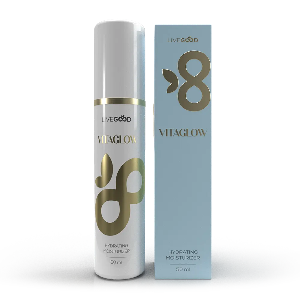 LiveGood VitaGlow Lightweight Vegan Moisturizer (50ml) - Ceramide, Sea Algae, Blue Lotus Oil Cream for All Skin Types, Calming Hydration, Smooth Skin Routine, Dewy Supple Radiant Result, Single Item, Hydrate, Moisture, Radiant Skin