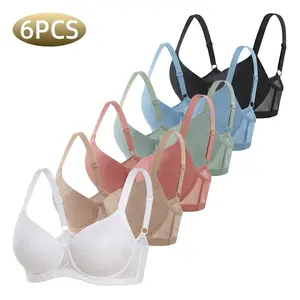 6PCS Women's Patterned Bra with Underwire Invisible Smoothing Comfortable Breathable Daily Wear Ultra-Soft Seamless Fabric Supportive Underwire Bra - Fit