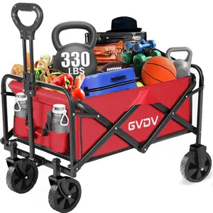 Collapsible Utility Wagon Cart, Folding Outdoor Cargo Wagon, 330 lbs Capacity, Red