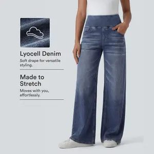 Halara Flex™ Mid Rise Draped Lyocell Washed Casual Baggy Wide Leg Jeans with Pockets