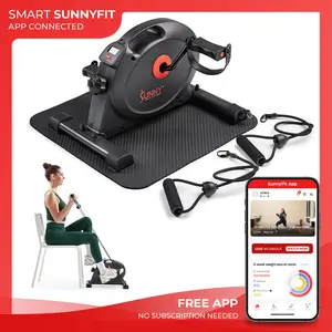 Sunny Health & Fitness Smart 3-in-1 Mini Exercise Bike with Non-Slip Mat & Resistance Bands, Home Gym Workout Fitness, Under Desk Indoor Pedal Cycling, Adjustable Resistance, Quiet Compact Portable, Arms & Legs Rehab/Cardio Trainer