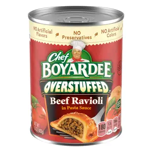 Chef Boyardee Overstuffed Beef Ravioli 15oz Can – Extra-Filled Pasta with Savory Beef in Rich Tomato Sauce, Ready-to-Eat Meal