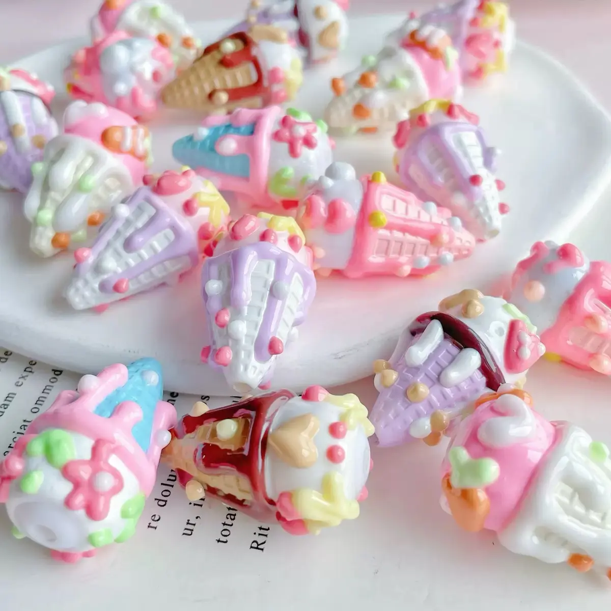Heavy Oil Hand-Painted Ice Cream Beads and Knot Beads for Craft Projects and Jewelry Making in Vibrant Pastel Colors