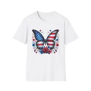 Patriotic Butterfly Graphic Tee, Unisex Softstyle T-Shirt, 4th of July Shirt, Summer Fashion, Gift for Freedom Lovers