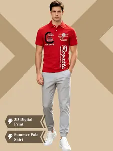 Men's 3D Full Body Digital Print Summer Short Sleeve Button Polo Shirt, Casual Fashion, Comfortable Fit, Perfect for Daily Wear