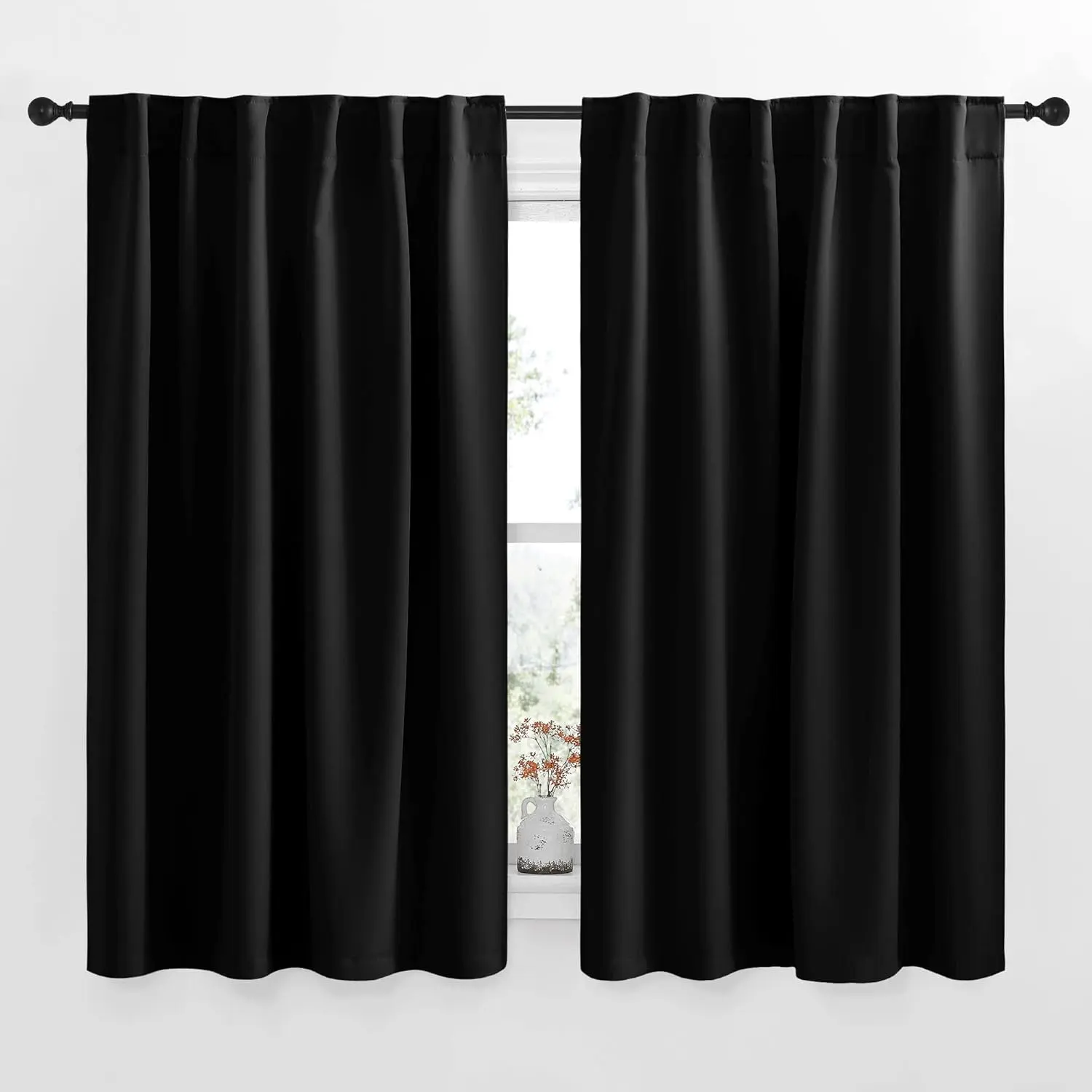 NICETOWN Halloween Blackout Curtain Blinds Window Panels - (Black Color) W52 x L54, Double Panels, Thermal Insulated Blackout Draperies for Living Room