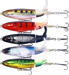 5PCS Topwater Popper Lures Propeller Hard Crankbait Wobbler Rotating Tail Artificial Bait Fishing Tackle