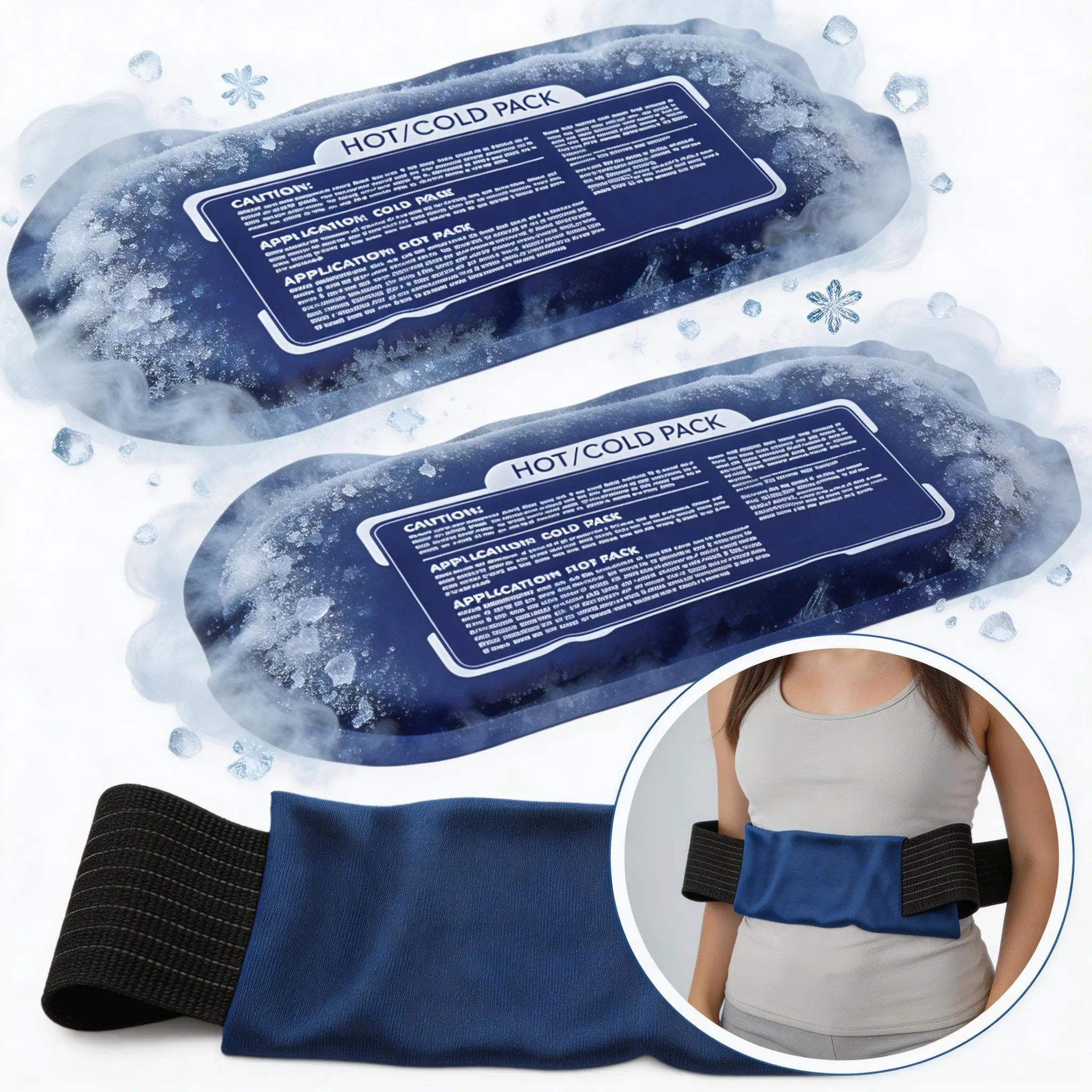 Reusable Ice Packs 3 Piece Set, Reusable Gel Cold Packs, Adjustable & Flexible for Knees Back Shoulders Arms and Legs, Cooling Pads
