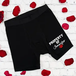 Property Of Personalized Men Underwear, Custom Anniversary Boxer Gift For Husband, Wedding Gift For Groom, Valentine Present For Boyfriend, Kiss Personalized Boxer.
