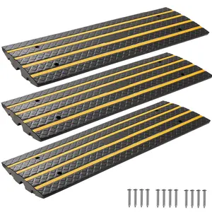 VEVOR 3-Pack Rubber Car Driveway Curb Ramp, 33069 lbs Load Capacity, 2.6 in Rise Tire Bridge, with Yellow Reflective Strips, Tools and Gadgets for Loading Dock, Garage Truck Tire