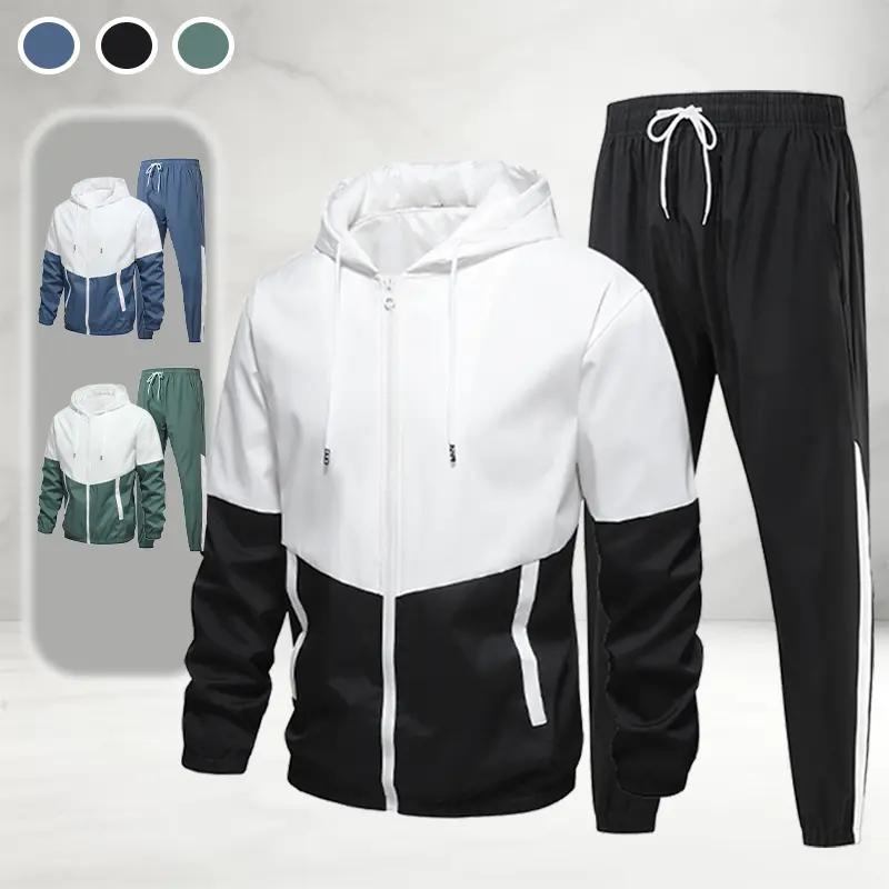 Men’s 2-Piece Color-Block Hooded Athletic Set - SohoChic Street-Style Long-Sleeve Jacket & Pants, Breathable Fitness Apparel, Workout Gear for Fall/Winter Fitness & Everyday Casual Wear