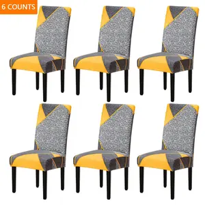 Geometric Pattern Chair Cover, 6 Counts/set Casual Elastic Chair Cover, Washable Chair Protector for Home Dining Room Living Room Chair Covers Set, Washable Chair Slipcover, Chair Slipcovers Protector