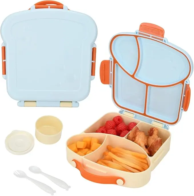 Halloween Fall Gift Bento Box for Kids School Lunch Box with Utensils and a Dipping Bowl, Leak-Proof 4 Compartments with Carrying Handle, BPA-Free Bento Box for Girls and Boys in School