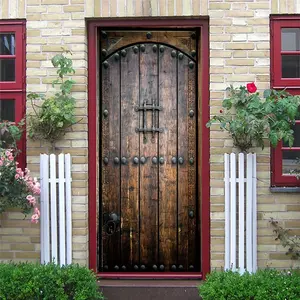 [2 Pieces of Retro Wooden Door Stickers] 2 pieces of 3D mural retro wooden door stickers, removable self-adhesive moisture-proof retro door wallpaper, suitable for home decoration wallpaper.