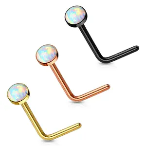 Fifth Cue 20G Synthetic Opal Nose Rings L Bend Studs Gold PVD Steel Flat Top