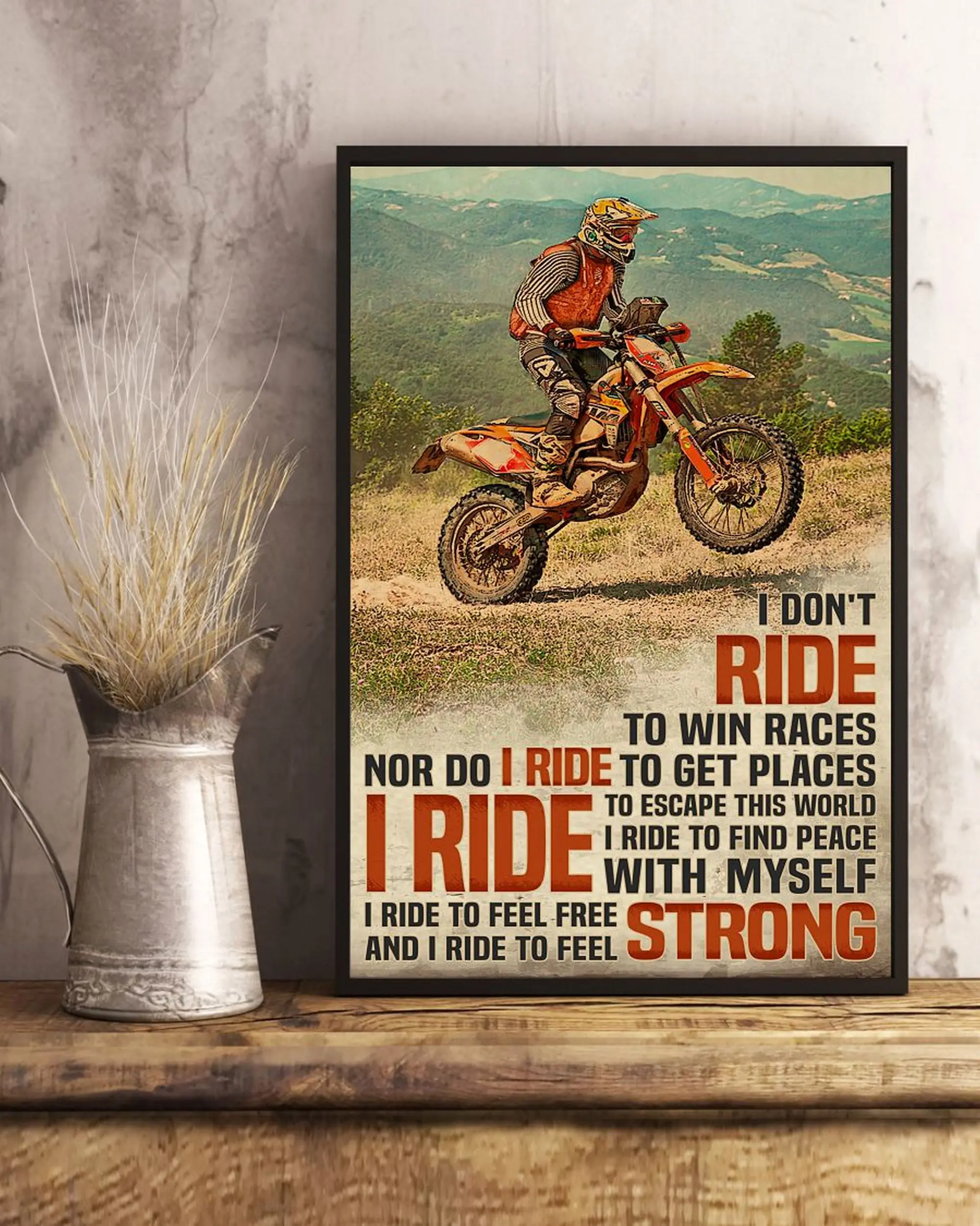 Enduro Bike Don't Ride To Win Races Vertical Satin Poster - High-Quality Satin for Motorcycling Enthusiasts