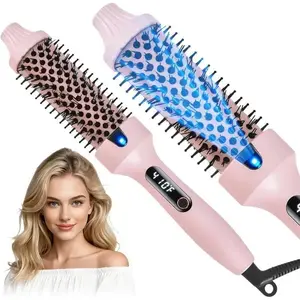 1.5 Inch Heated Round Brush with Negative Ions,  Thermal Brush for Blowout , 6 Heat Settings,Dual Voltage, Dual PTC, Salon Smooth Hair, Less Frizz, Travel-Friendly, Pink