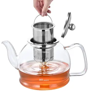 Premium Glass Teapot 40oz 1200ml with Removable Infuser for Loose Leaf Tea Thickened Borosilicate Stove Top & Dishwasher Safe Coffee Teacup