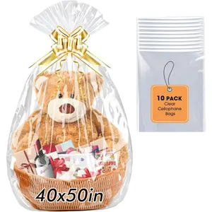 10 count  Cellophane Bags, 40x50 Inches Clear Cellophane Wrap for  Baskets,  Huge Clear  Bags, Packaging 2.8 Mil Thick