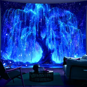 1pc Brilliant Starry Sky Tree Of Life- Glow In The Dark UV Light Banner Tapestry, Tapestry Wall Mural, Starry Sky Pattern, Large Size Peach Skin Fluorescent Printing Tapestry, Bedroom Hanging Tapestry For Party Festival, Bedroom Home Decor