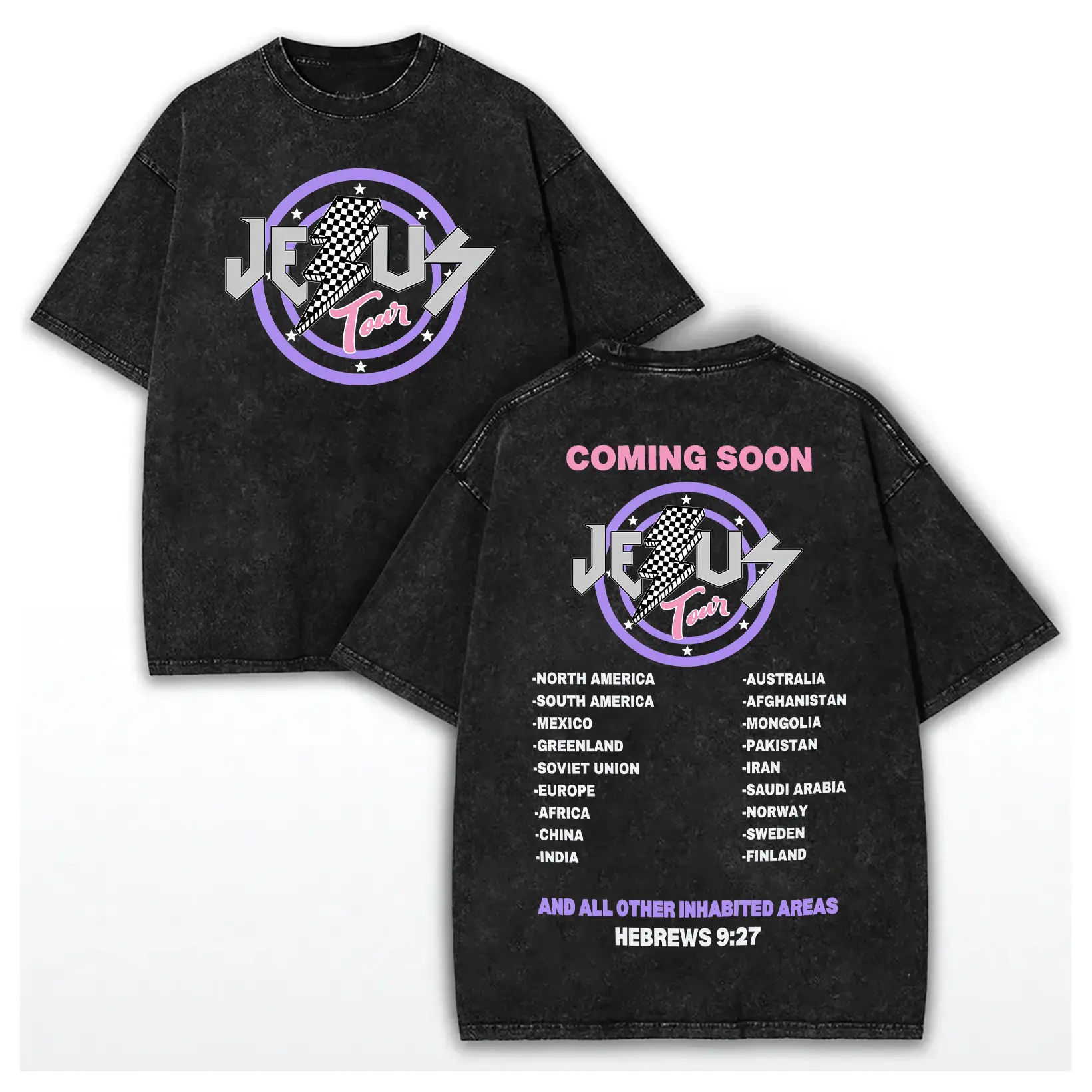 Washed Cotton Unisex Retro Jesus World Tour Coming Soon T-Shirt, Funny Christian Faith Tee, Christian Rapture Shirt, Faith-Based Apparel, Religious Gift