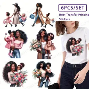 6pcs/Set Mom & Picture Heat Transfer Stickers - DIY Washable Iron-On Patches for T-Shirts, Personalized Family Decor, Diy Flower Decor, White Vinyl with Colorful Floral , Family Photo Stickers | Heartfelt Design | Durable Vinyl,