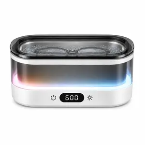 Ultrasonic Cleaner for Jewelry, Glasses & Retainers, 48kHz Sonic Cleaning Machine with 7-Color LED Ambient Light, Digital Timer, Quiet Deep Cleaner for Rings, Dentures & Watches（white)