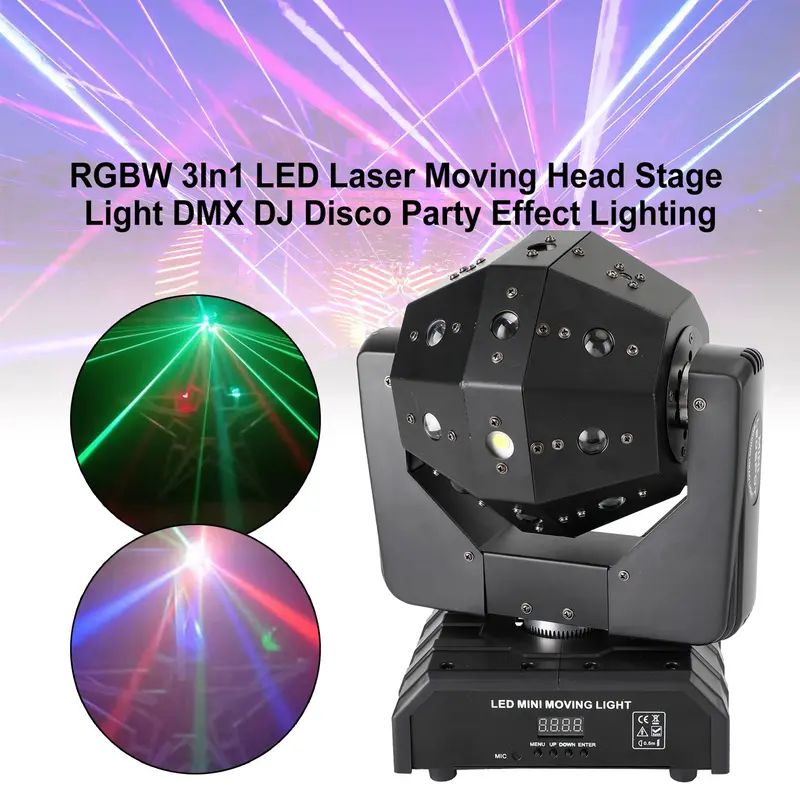 RGBW 3in1 LED Laser Moving Head Stage Light DMX for DJ Disco Party Effect Lighting for Halloween