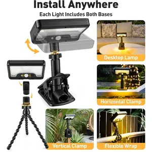 2 Pack Clip On Solar Lights Outdoor with Octopus Tripod, 92 LEDs 3 Color Temps & Remote Control, Motion Sensor Fence Lights Solar Powered, IP65 Waterproof Security Light for Deck, Gutter, Camping