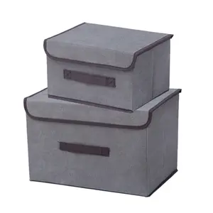 2 Piece Non-Woven Foldable Storage Boxes with Lids, Dustproof & Multi-Functional Organizers. Large Size for Clothing, Blankets, Toys and More; Small Size for Snacks, Socks, Desktop Sundries and Other Items. Ideal Space-Saving Solution for Wardrobes