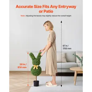 VEVOR Artificial Topiary Bunny-Shape Boxwood Ball, 2 Set 36 inch Faux Boxwood Plant Balls, Fake Silk Tree Look Real, Easy Assembly for Decor Front Porch Outdoor Patio Garden Balcony Backyard Indoor