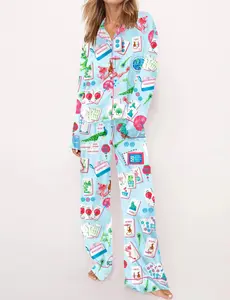 Mahjong Pajama Set for Women, Short Long Sleeve Button Up PJs, Cute Game Night Lounge Set, Gift for Mahjong Lover