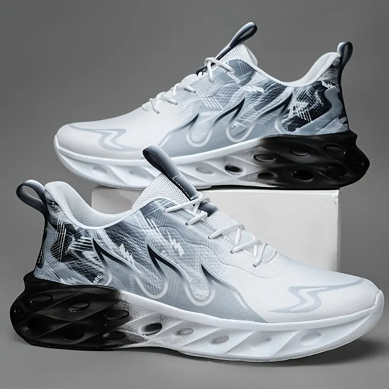 Men's casual sports shoes, flame pattern design, stylish and lightweight, breathable and non-slip