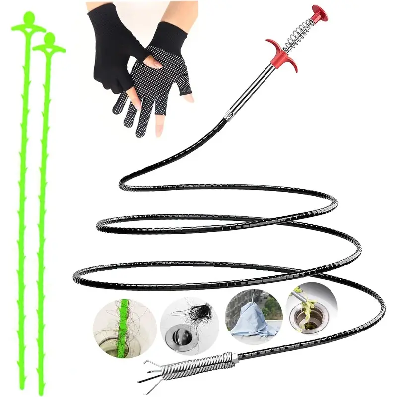 62inch Drain Clog Remover Toilet Snake Plumbing Snake Grabber Reacher Tool with Spiral 4-Claw Grabber-Spring,Unclogs Hair&Sundries/Clothes,for Kitchen/Bathtub/Sewer/Toilet