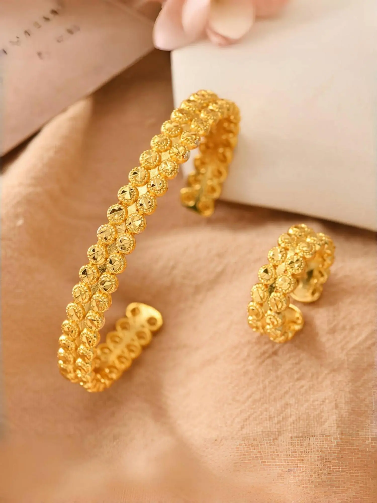 Elegant Arabic Style Jewelry Set, Fashion Gold Plated Bracelet & Ring Set for Women, Trendy All-match & Exquisite Jewelry for Birthday Gift, Jewellery Gift Set, Fashionable Jewelry Set