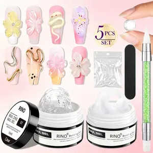 Clear and Pearl White Nail Extension Gel 3D Nail Art Sculpture Hard Gel with Silicone Pen for Carving Patterns Decoration Home Manicure DIY for Women