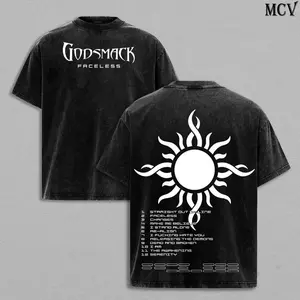 Godsmack Faceless Tee Washed – Vintage Acid Wash Heavy Cotton Oversize Unisex Hard Rock Alternative Metal Band T-Shirt, Retro Y2K Dark Streetwear SW Graphic Top, 2000s US Rock Album Merch for Fans