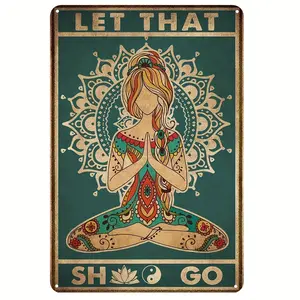 2D Flat, Vintage-Inspired Metal Wall Art - Serene Meditation Design with Mandala & for Lotus Flower, Easy to Hang, Perfect for Home, Garden, Bars, Bedrooms - Ideal Holiday Gift (8x12 inches), Zen Home Decor Ornaments