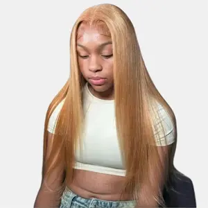 Hot Star Honey Blonde 13×6 Lace Front Wig Pre Plucked Blonde Straight Lace Front Wig 180 Density 27# Color Straight HD Transparent Lace Front Wig For Women