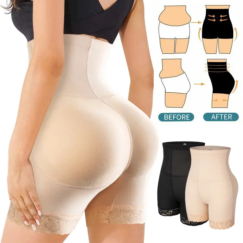 Women High Waist Body Shaper Pants with Padded Butt Lifter and Tummy Control Seamless Shapewear Compression Underwear Elegant Comfortable Hip Padding