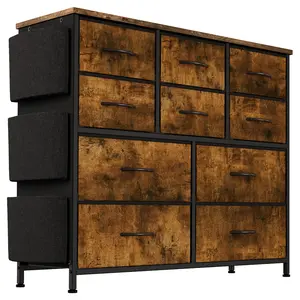 10-Drawer Fabric Chest of Drawers Storage Tower with Sturdy Metal Frame, Wood Top TV Stand, Side Pockets and Hooks, Modular Organizer for Bedroom, Hallway furniture organization