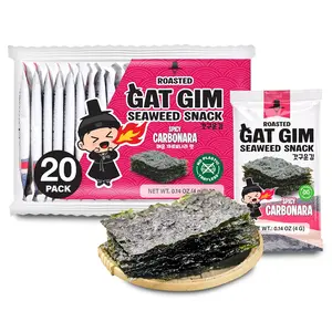 Jayone GAT GIM Roasted Seaweed Snack Spicy Carbonara Flavor, 20 Pack, 0.14 oz Individual Packs, Low Fat Crispy Gim Seaweed