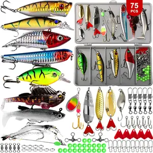 255/205/166/75 pcs Fishing Lures Tackle Box Kit, Fishing Kits, Saltwater and Freshwater Bass and Trout Accessories with Topwater Lures, Hooks and Spinnerbaits, Gift for Men